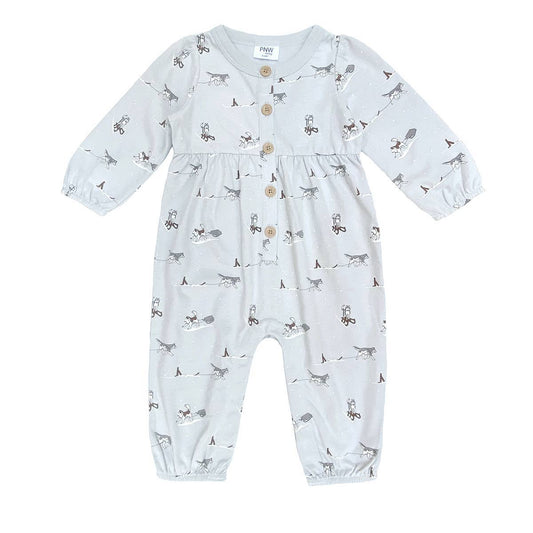 City Mouse Studio - PNW Baby Gathered Button Romper- Huskies