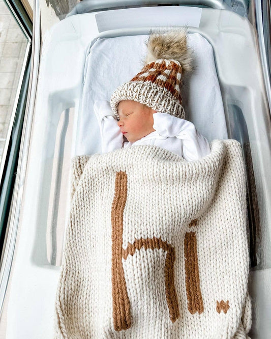 Huggalugs - Hi. Hand Knit Blanket Pecan