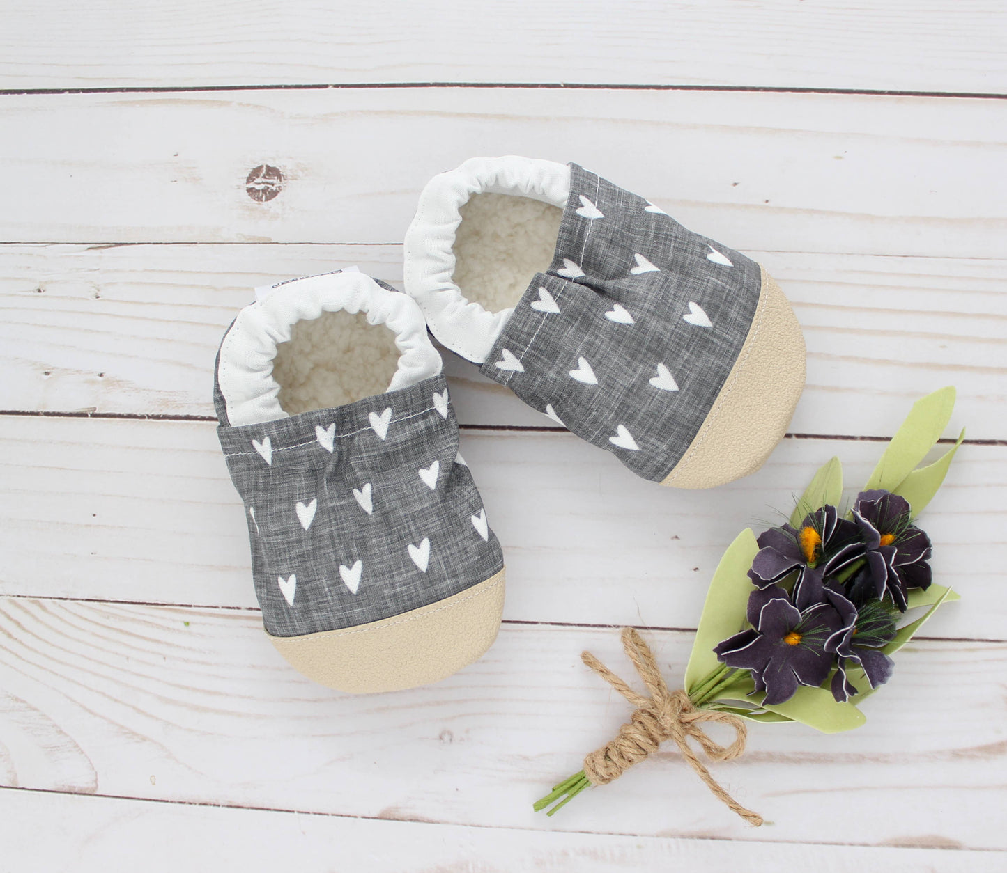 Scooter Booties - Gray Heart Baby Shoes: 0 - 6 months
