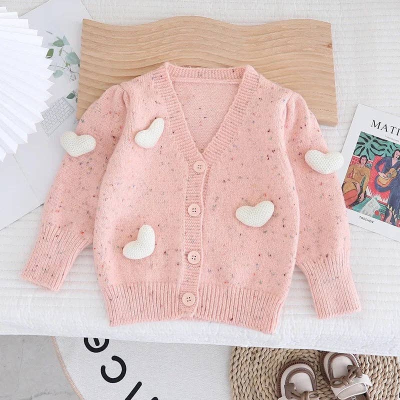 Jill Marie Boutique - Toddler Kids Sweetheart Speckled Cardigan (Pink)