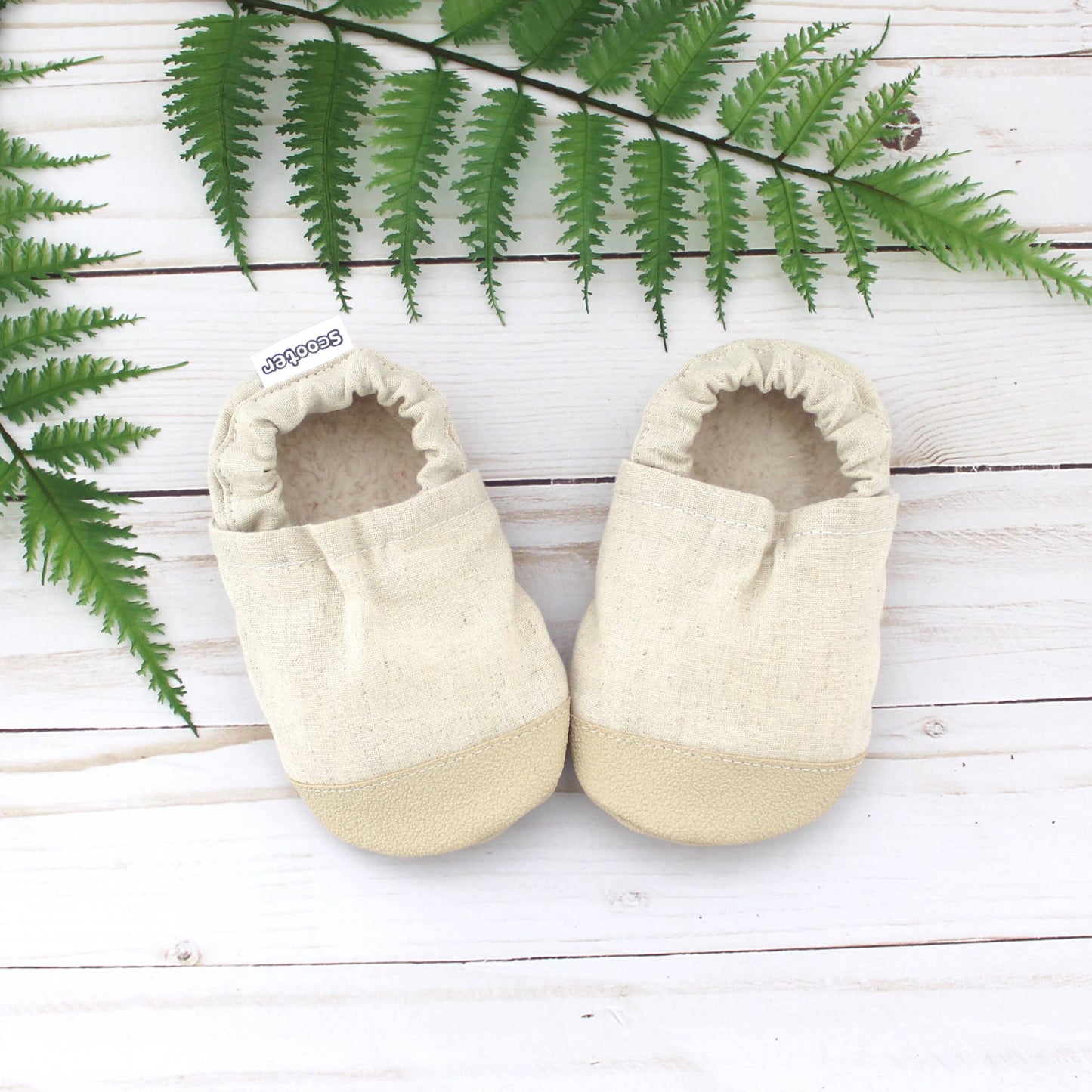 Scooter Booties - Tan Linen Baby Shoes: 0 - 6 months