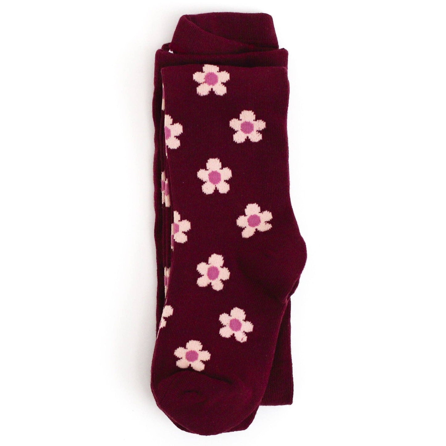Burgundy Flower Knit Tights: 3-4 YEARS